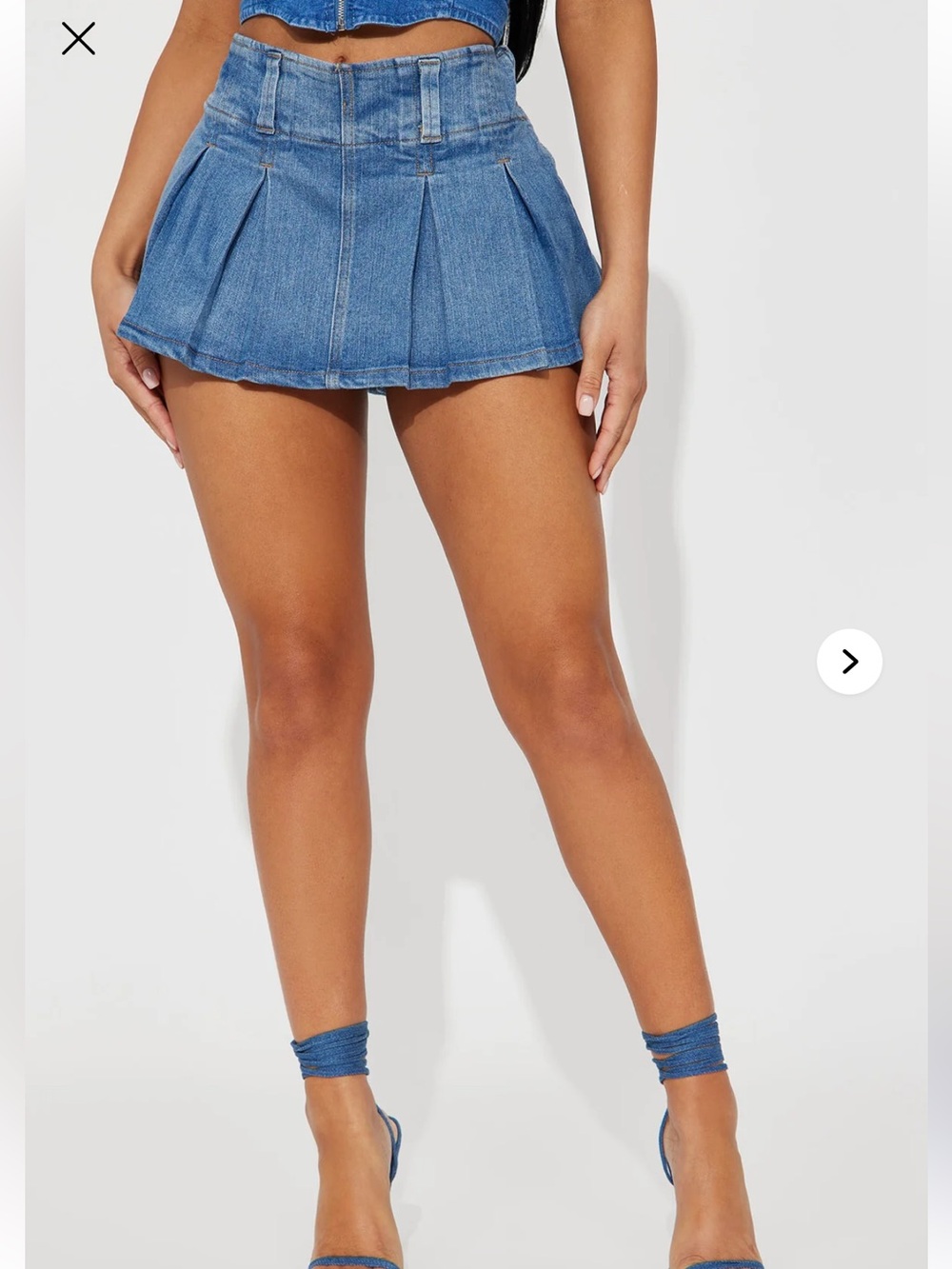 NWT Fashion Nova Claire Micro Mini Pleated Blue Denim Pleated Mini Skort sz M
